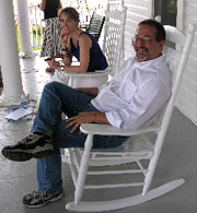 My husband and me relaxing after a West Virginia wedding rehearsal